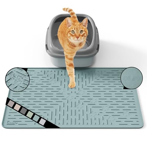 OHMO Katzenklo Matte aus Premium-Silikon 60x40cm, wasserdicht und BPA-frei Katzentoilettenmatte, einfach zu reinigen und hält Ihr Zuhause sauber (Hellblau) von OHMO
