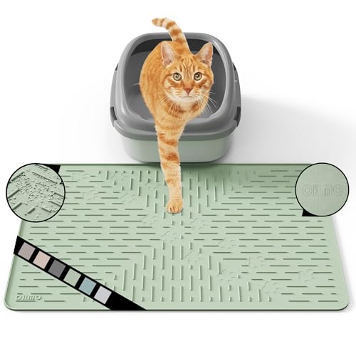 OHMO Katzenklo Matte aus Premium-Silikon 60x40cm, wasserdicht und BPA-frei Katzentoilettenmatte, einfach zu reinigen und hält Ihr Zuhause sauber (Hellgrün) von OHMO