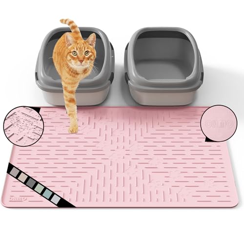 OHMO Katzenklo Matte aus Premium-Silikon 80x60cm, wasserdicht und BPA-frei Katzentoilettenmatte, einfach zu reinigen und hält Ihr Zuhause sauber (Hellrosa) von OHMO