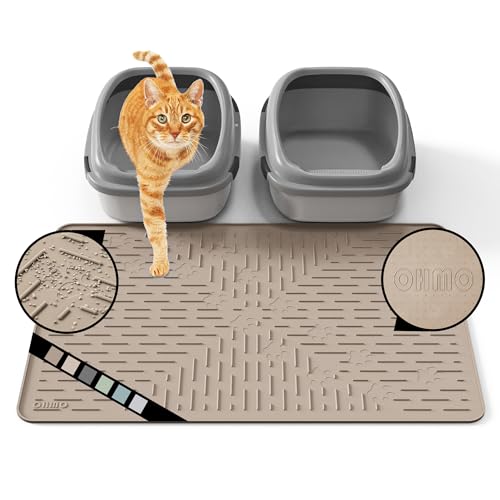 OHMO Katzenklo Matte aus Premium-Silikon 80x60cm Groß, Wasserdicht und BPA-Frei Katzenstreu Matte, Einfach zu Reinigen Katzenmatte(Beige) von OHMO