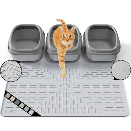 OHMO Katzenklo Matte aus Premium-Silikon 95x64cm Groß, Wasserdicht und BPA-Frei Katzenstreu Matte, Einfach zu Reinigen Katzenmatte(Ashes) von OHMO