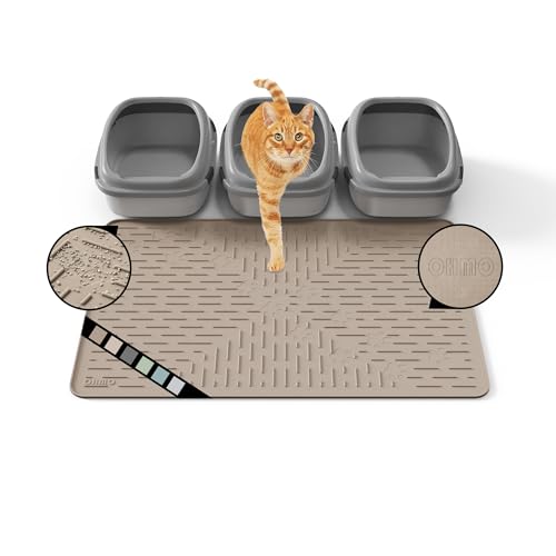 OHMO Katzenklo Matte aus Premium-Silikon 95x64cm Groß, Wasserdicht und BPA-Frei Katzenstreu Matte, Einfach zu Reinigen Katzenmatte(Beige) von OHMO