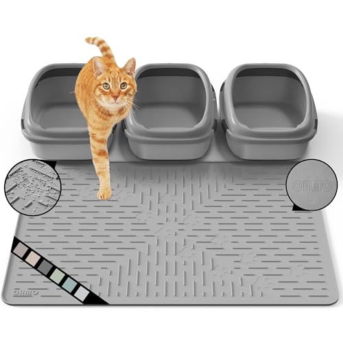 OHMO Katzenklo Matte aus Premium-Silikon 95 x 64 cm Groß, Wasserdicht und BPA-Frei Katzenstreu Matte, Einfach zu Reinigen Katzenmatte(Dunkelgrau) von OHMO