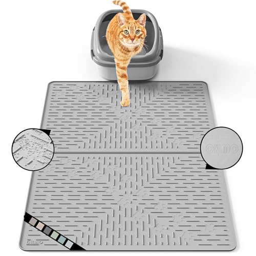 OHMO Katzenklo matte aus Premium-Silikon 60 * 40 CM,2 pack, wasserdicht und BPA-frei Katzentoilettenmatte, einfach zu reinigen und hält Ihr Zuhause sauber(Grey) von OHMO