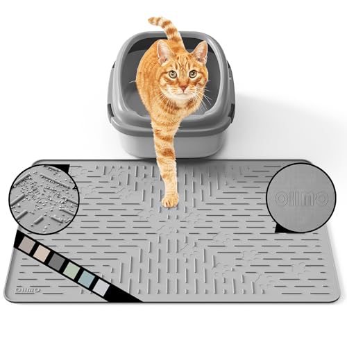 OHMO Katzenklo matte aus Premium-Silikon 60 x 40 cm, wasserdicht und BPA-frei Katzentoilettenmatte, einfach zu reinigen und hält Ihr Zuhause sauber (Dunkelgrau) von OHMO