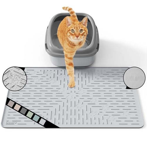 OHMO Katzenklo matte aus Premium-Silikon 60 x 40 cm, wasserdicht und BPA-frei Katzentoilettenmatte, einfach zu reinigen und hält Ihr Zuhause sauber (Hellgrau) von OHMO