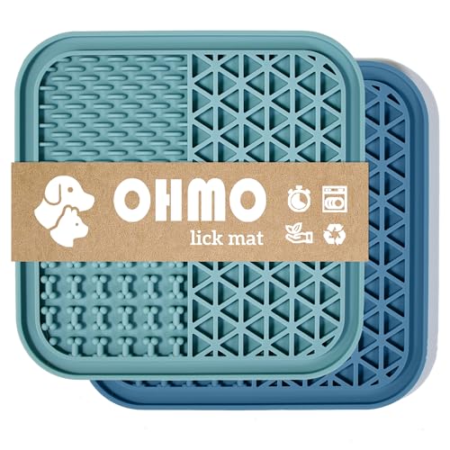 OHMO Leckmatte für Hunde und Katzen (2 Stück), leicht zu reinigen, langsamer Futterspender für Haustiere, mit Saugnäpfen, Leckpad für Angstlinderung und Langeweile, spülmaschinenfest von OHMO
