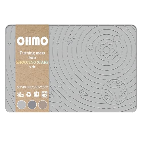 OHMO Napfunterlage für Hunde und Katze, 60x40cm, Unterlage für Katzennapf, rutschfeste Futterunterlage aus Silikon, Wasserdicht, Asche von OHMO