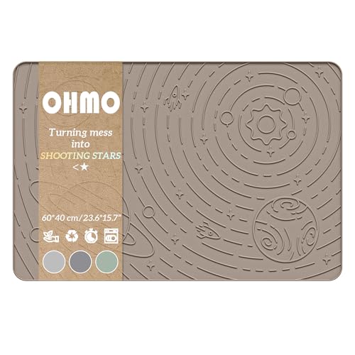 OHMO Napfunterlage für Hunde und Katze, 60x40cm, Unterlage für Katzennapf, rutschfeste Futterunterlage aus Silikon, Wasserdicht, Beige von OHMO