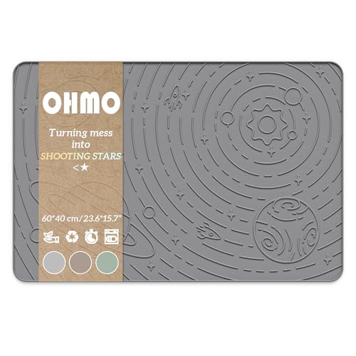 OHMO Napfunterlage für Hunde und Katze, 60x40cm, Unterlage für Katzennapf, rutschfeste Futterunterlage aus Silikon, Wasserdicht, Grau von OHMO