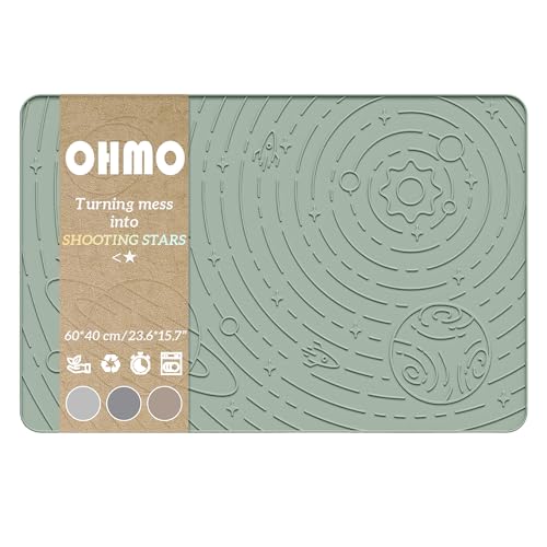 OHMO Napfunterlage für Hunde und Katze, 60x40cm, Unterlage für Katzennapf, rutschfeste Futterunterlage aus Silikon, Wasserdicht, Hellgrün von OHMO