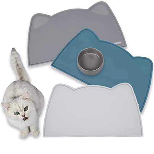 OHMO Napfunterlage für Kleine Hunde und Katze, 46x25cm, Unterlage für Katzennapf, rutschfeste Futterunterlage aus Silikon, Wasserdicht, Asche von OHMO