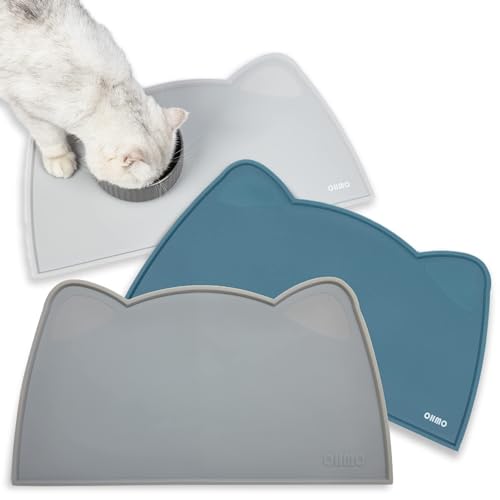 OHMO Napfunterlage für Kleine Hunde und Katze, 46x25cm, Unterlage für Katzennapf, rutschfeste Futterunterlage aus Silikon, Wasserdicht, Grau von OHMO
