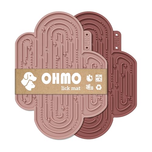 OHMO Schleckmatte Hund, Leckmatte für Welpen Katze - 2 Pcs Cute Cactus Design, für Haustier Angst Relief und langsam füttern, Lebensmittelqualität Silikon (Koralle&Kirschrot) von OHMO