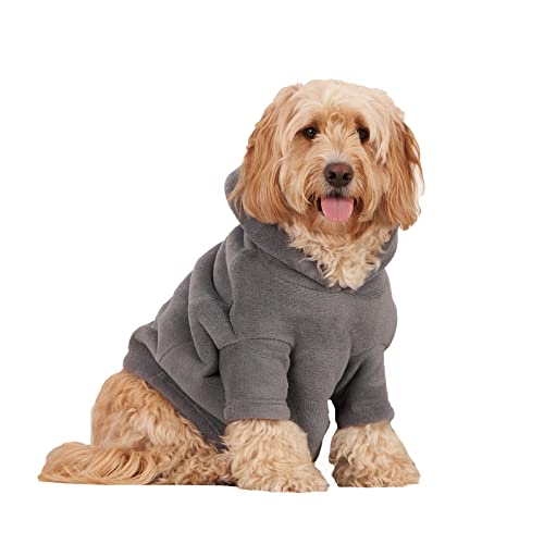 OHS Coral Fleece Hunde-Kapuzenpullover mit Sherpa-Futter, wendbar, weich, gemütlich, pflegeleicht, Größe S, Anthrazitgrau von OHS