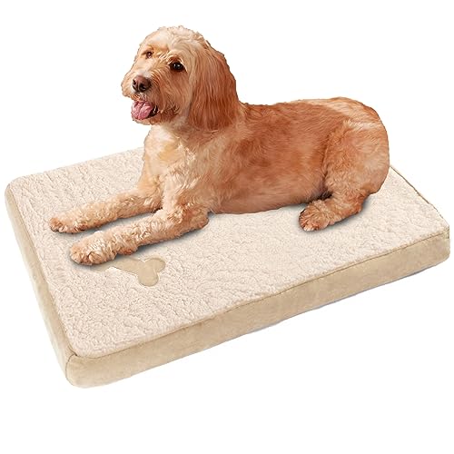 OHS Hundebett-Matratze, beruhigendes Hundebett, Hundematratze für Kiste, Outdoor, Katzenbett, bequem, weich, entspannend, kühlende Matte, waschbar, cremefarben, großes Hundebett OHS Hundebett-Matratze, beruhigendes Hundebett, Hundematratze für Kiste, Outdoor, Katzenbett, bequem, weich, entspannend, kühlende Matte, waschbar, cremefarben, großes Hundebett von OHS