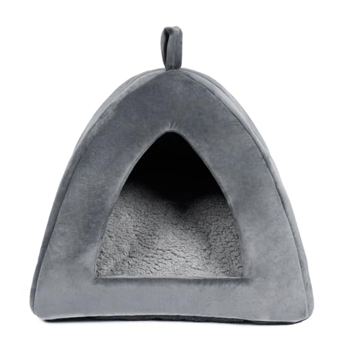 OHS Katzenbett, grau, Katzenbett, Iglu, gepolstertes Kissen, geschlossenes Katzenbett, Höhle, gemütliches Nisthaus, tragbar, einfach zu tragen, Katzenbett mit Kapuze, 43 cm OHS Katzenbett, grau, Katzenbett, Iglu, gepolstertes Kissen, geschlossenes Katzenbett, Höhle, gemütliches Nisthaus, tragbar, einfach zu tragen, Katzenbett mit Kapuze, 43 cm von OHS