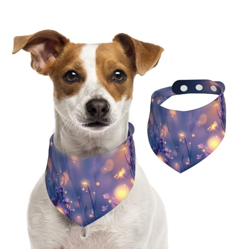 Doppelseitiges Hundehalstuch aus Baumwolle, für Mädchen und Jungen, waschbar, Lavendelgarten umgeben von Glühwürmchen, für kleine, mittelgroße und große Hunde, Katzen, Haustiere, Größe M von OIBNKCN