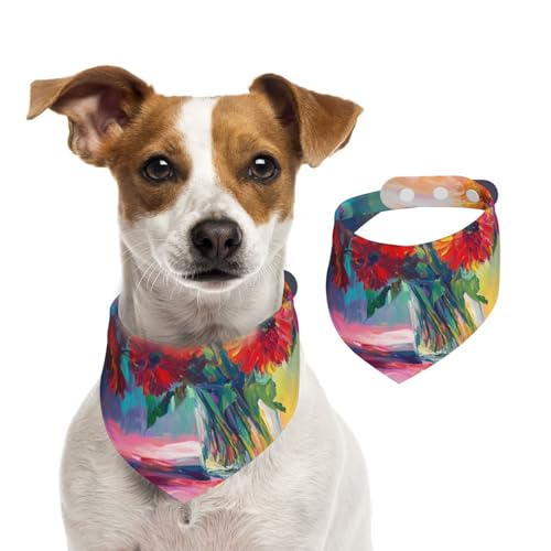 Doppelseitiges Hundehalstuch aus Baumwolle, für Mädchen und Jungen, waschbar, bunt, Blumenstrauß, Ölgemälde, für kleine, mittelgroße und große Hunde, Katzen, Haustiere, Größe L von OIBNKCN