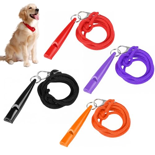 OIHCAZ Hundepfeifen für Rückruf, 4 Stück Hundepfeife mit Umhängeband für Hundetraining, laute 5000 Hz ABS-Entfernung, Rückrufpfeife für alle Hunderassen und Altersgruppen (4) von OIHCAZ