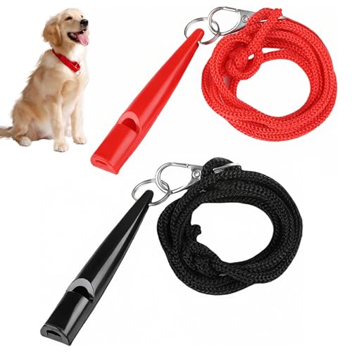 OIHCAZ Hundepfeifen zum Rückrufen, 2 Stück Hundepfeife mit Umhängeband für Hundetraining, laute 5000 Hz ABS-Entfernung, Rückrufpfeife für alle Hunderassen und Altersgruppen (Schwarz und Rot) von OIHCAZ