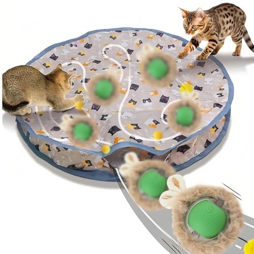 OIHCAZ Katzenspielzeug Ball, interaktives Katzenspielzeug für Indoor-erwachsene Katzen mit Jagdtasche, verhindert, dass Spielzeugball herumrollt, USB wiederaufladbar, Auto-Stop & Touch-Aktivierung von OIHCAZ
