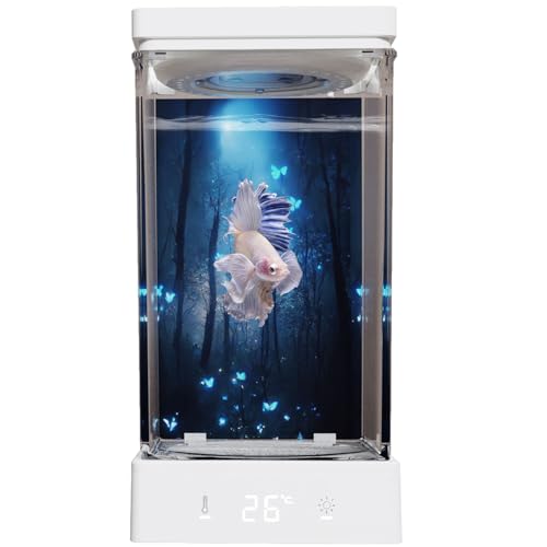Kleines Betta-Fischtank, 1,5 l, intelligentes Aquarium-Set, konstante Temperatureinstellung zwischen 20–30 °C, mit LED-Licht, einfache Einrichtung und Wartung, perfektes Starter-Tank-Fischglas, Weiß Kleines Betta-Fischtank, 1,5 l, intelligentes Aquarium-Set, konstante Temperatureinstellung zwischen 20–30 °C, mit LED-Licht, einfache Einrichtung und Wartung, perfektes Starter-Tank-Fischglas, Weiß von OIKSPY