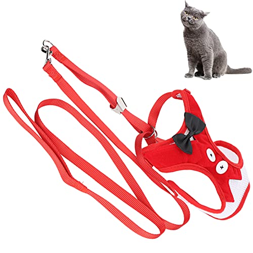 OKAT Fluchtsichere Katzenweste, Nicht leicht zu beschädigende Katzenweste mit Verstellbarer Leine für Katzen von 2,5-10 kg(red, L) von OKAT