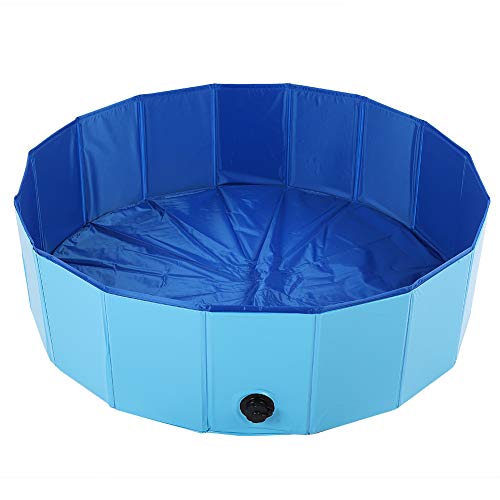 OKAT Haustier-Schwimmbad, PVC-Hundebadewanne, faltbar für Hunde mit Abflussloch Katzen-Haustierbadewanne Swimming(Blau, L) von OKAT