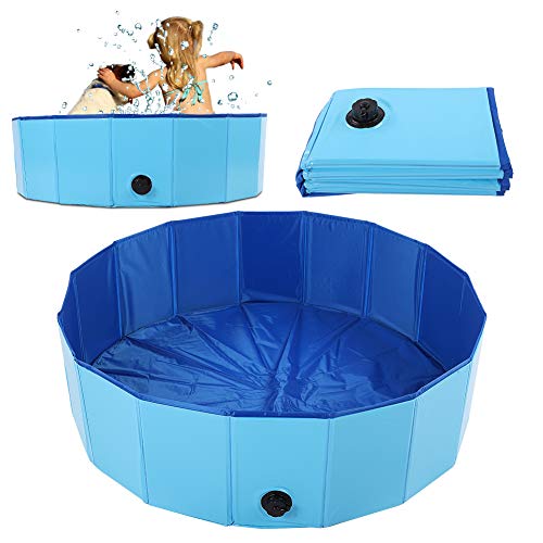 OKAT Haustier-Schwimmbad, PVC-Hundebadewanne, faltbar für Hunde mit Abflussloch Katzen-Haustierbadewanne Swimming(Blau, M) von OKAT