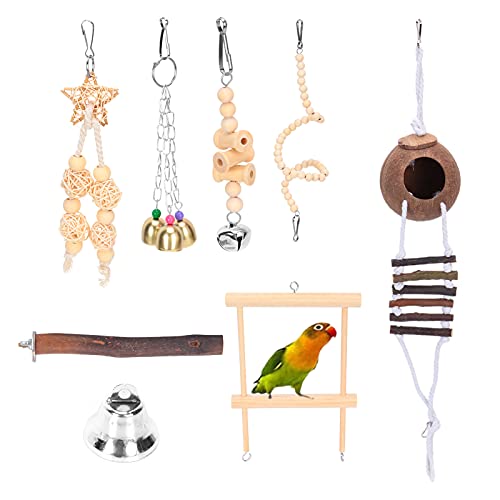 OKJHFD 7-teiliges Vogel- und Papageienspielzeug, Hängeglocke, Haustier-Vogelkäfig, Hängematte, Schaukelspielzeug, Hängespiegel, Kletterleitern, hölzernes Kauspielzeug für Papageien, OKJHFD 7-teiliges Vogel- und Papageienspielzeug, Hängeglocke, Haustier-Vogelkäfig, Hängematte, Schaukelspielzeug, Hängespiegel, Kletterleitern, hölzernes Kauspielzeug für Papageien, von OKJHFD