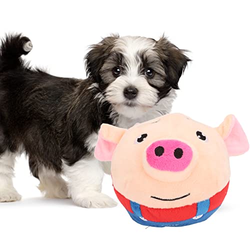 OKJHFD Haustier-Hüpfball, wiederaufladbar, interaktiv, waschbar, Cartoon-Schwein, Plüschton, elektronisches Hundespielzeug für Welpen, bewegliches Haustierspielzeug von OKJHFD