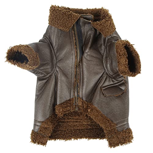 OKJHFD Hund Wintermantel, Lederjacke Braun Warme Plüsch Herbst und Winter Haustier Jacke für Kleine Mittlere Große Hunde und Katzen (4 Größen) (S) von OKJHFD