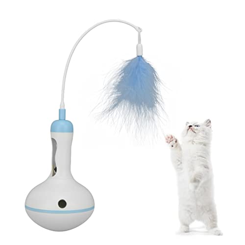 OKJHFD Interaktives Katzenspielzeug, Katzen-Leckerli-Spender-Spielzeug mit Stab und Feder, interaktives Katzen-Roly-Poly-Leckage-Futterspielzeug, Teaser-Katzenspielzeug für gelangweilte (Blue) von OKJHFD