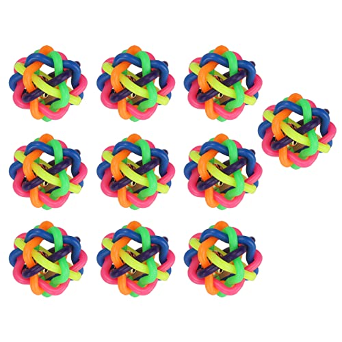 OKJHFD Squeaky Dog Ball,10Pcs Pet Wobbly Rubber Ball Teeth Grinding Bite Resistant Colorful Dog Rubber Ball with Bell,Dog Toys Teeth Cleaning Puppy Chew Toys for Pets Dogs von OKJHFD