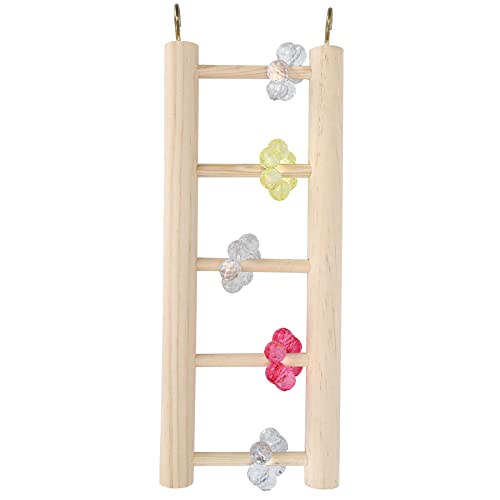 Vogelspielzeug, Holzleiter, Sittich-Hamsterkäfig, hängende Vogelkletterleiter, Vogelkletterleiter-Spielzeug mit Dekoration, Perlenblume, für Papageien, Kakadus und Turteltauben (27 * 10CM) von OKJHFD
