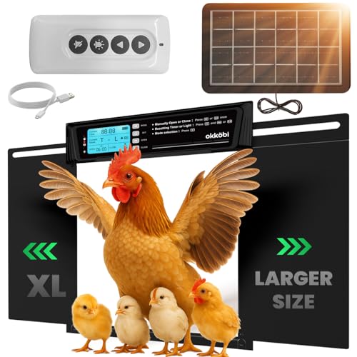 Okkobi Automatische Hühnerklappe Extra Large Solar – LCD Display, Fernbedienung, Lichtsensor, Timer & Einklemmschutz – Öffnung 28,7 x 22,1 cm – 5 Jahre Schutz – Schwarz Okkobi Automatische Hühnerklappe Extra Large Solar – LCD Display, Fernbedienung, Lichtsensor, Timer & Einklemmschutz – Öffnung 28,7 x 22,1 cm – 5 Jahre Schutz – Schwarz von OKKÖBI