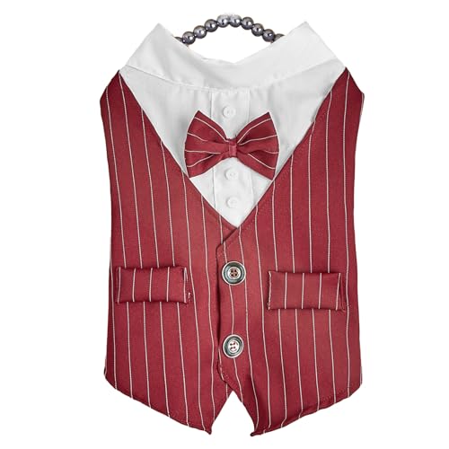 Haustier-Hundeanzug, modischer Haustier-Hundeanzug mit Fliege, atmungsaktives, leichtes, gestreiftes Welpen-Hemd-Kostüm, Hundezubehör für Party, Hochzeit (XL) von OKOVO