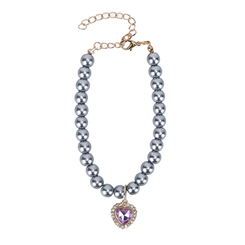 OKOVO Haustier-Halsband, verstellbares, stilvolles Hundehalsband in Herzform, glänzende Halsbänder, Heimtierbedarf, Perlenkette für Welpen und Kätzchen, Katzen, tägliche Party, kleine (Grau Lila) OKOVO Haustier-Halsband, verstellbares, stilvolles Hundehalsband in Herzform, glänzende Halsbänder, Heimtierbedarf, Perlenkette für Welpen und Kätzchen, Katzen, tägliche Party, kleine (Grau Lila) von OKOVO