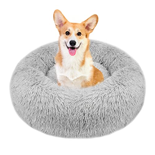 OKPOW Rundes Wolke 7 Hundebett - Waschbar Welpenbett Fuer Mittelgroße Hunde - Flauschig Anti Angst Katzenbett Comfy - Donut Kuscheliges Haustierbett Plüsch von OKPOW