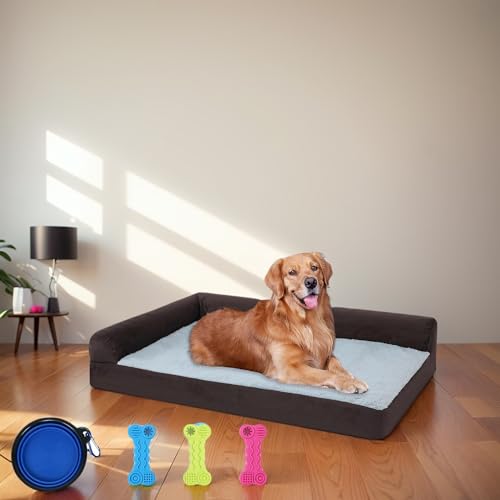 OKYUK Handgefertigtes Orthopädisches Hundebett - Waschbar, Sofaschutz, Wasserdichtes Innenfutter, Flauschige Hundematte für Große Hunde (M, Dunkelbraun) von OKYUK