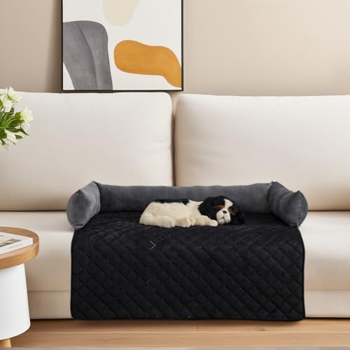 OKYUK Hundebetten Hundekissen - Sofaschutz, handgefertigtes Hundebett waschbar, hundekissen，Couchkissen, Hundematte Flauschiges Hundebett für große, mittelgroße & kleine (Grauschwarz,75 ×75cm) von OKYUK