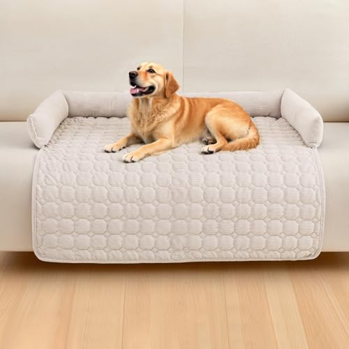 OKYUK Premium Hundebett - Sofaschutz für Haustiere, handgefertigtes und waschbares Hundekissen, Flauschige Hundematte für alle Größen (Kord Beige, 90 x 90CM) von OKYUK