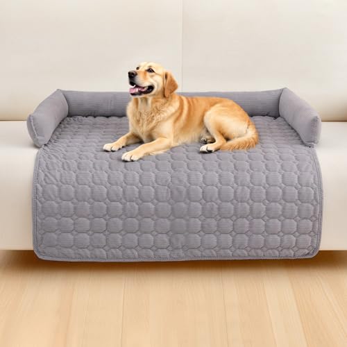 OKYUK Premium Hundebett - Sofaschutz für Haustiere, handgefertigtes und waschbares Hundekissen, Flauschige Hundematte für alle Größen (Kord Hellgrau, 90 x 90CM) von OKYUK