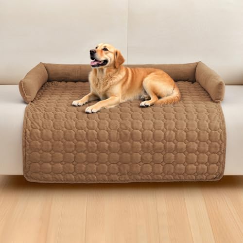 OKYUK Premium Hundebett - Sofaschutz für Haustiere, handgefertigtes und waschbares Hundekissen, Flauschige Hundematte für alle Größen (Kord Kaffee, 90 x 90CM) von OKYUK