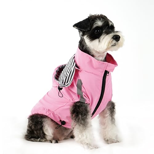 OKpangcho Atmungsaktiver Hunde-Regenmantel mit abnehmbarer Kapuze, reflektierende Streifen, Größe 36 (S-25XL), regen-/wasserabweisend (Rosa, XL) von OKpangcho