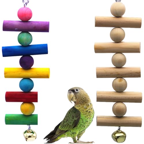 2 niedliche bunte Papageien-Kletterleiter aus Holz mit Glocken für Wellensittiche und Finken: dekoratives Vogel-Hängezubehör von OLACD