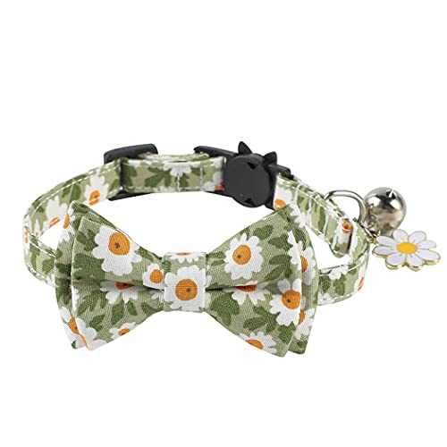 Abnehmbares Kätzchenhalsband mit Glockenverzierung, handgefertigter Blumendruck, verstellbarer Stoff, abnehmbares Halsband von OLACD