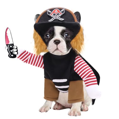 Cosplay-Piratenkostüm für Hunde mit Hut, lustiges Haustier-Piraten-Bekleidung für Halloween, weich, universal, hautfreundlich für Hunde und Katzen von OLACD
