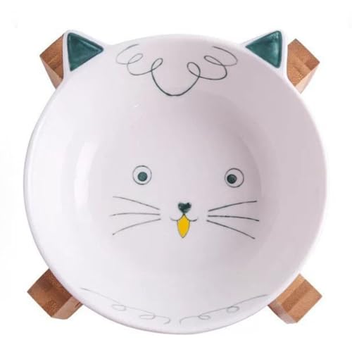 Erhöhter Katzennapf mit Cartoon-Design, Keramik, geneigt, niedlich, abnehmbar, rutschfest, Wassernapf für Kätzchen, Hunde-Futternapf von OLACD